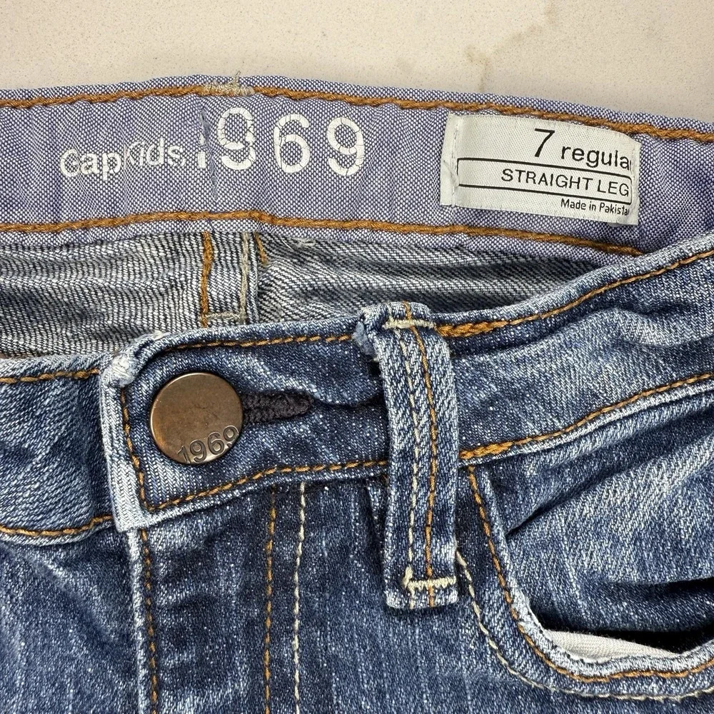 GapKids 1969 Jeans Girls 7 Regular Straight Leg Blue‎ Med Wash Adjustable Waist